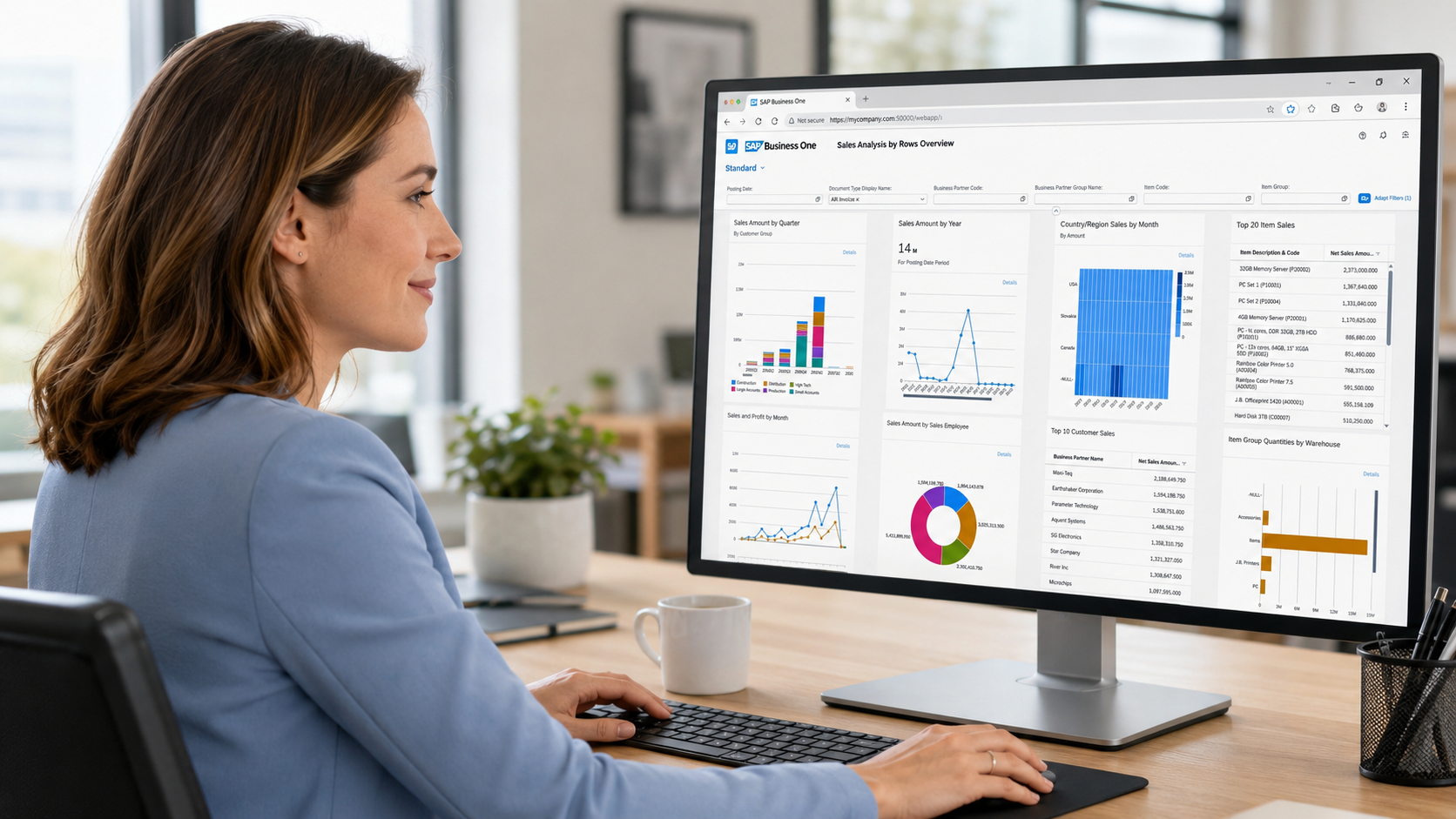 Professional using a business application in the browser
